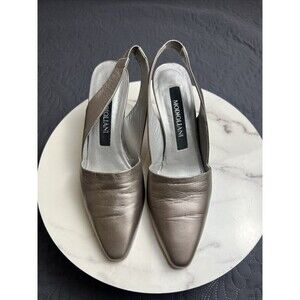 Martinez Valero Vintage Kitten Heel Pumps SZ 7B Pewter Metallic Retro Modigliani